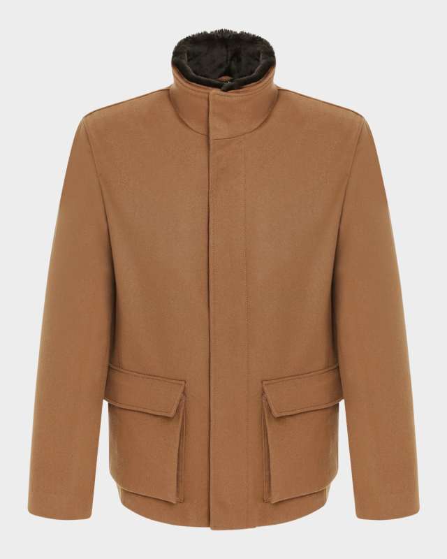Men's Loro Piana Wool Jacket With Detachable Merino Shearling Lamb Coll